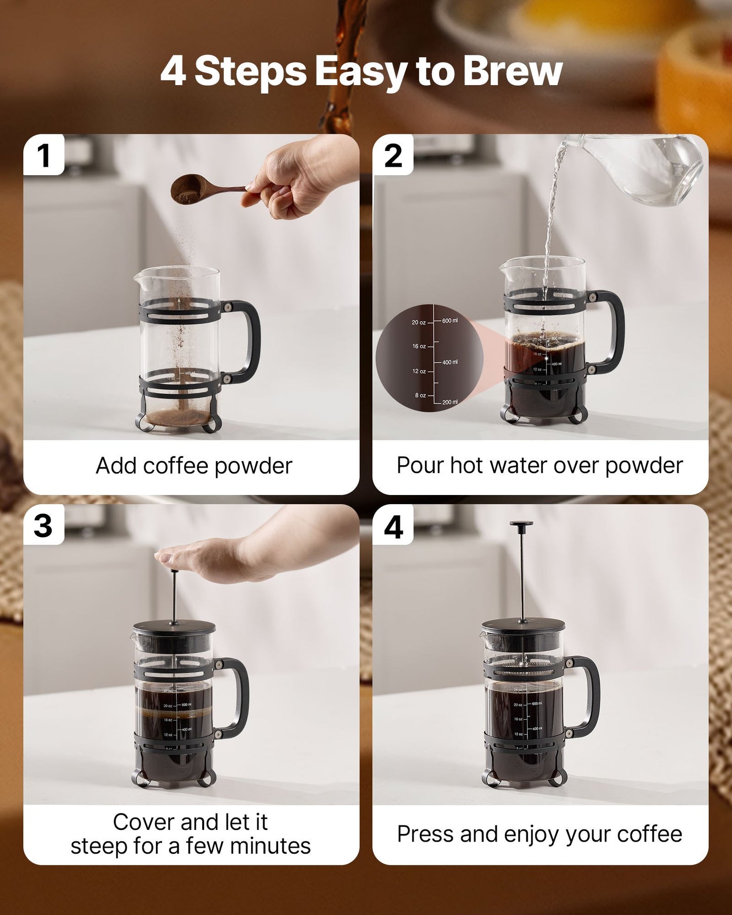 French Press Coffee Maker 34 Oz Borosilicate Glass Coffee Tea Press Silver